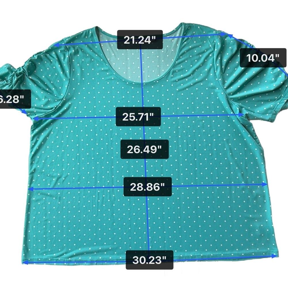 Susan Graver turquoise white polka dot pattern scoop neck top Size 3X - Picture 8 of 9